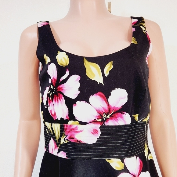 Donna Ricco Black Tropical Floral Hibiscus Print Sleeveless Sundress - Picture 2 of 11